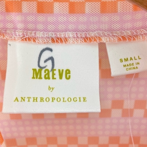 𝅺Anthropologie Maeve Sheer Mesh Turtleneck Top Orange Geometric Print NWT - Picture 10 of 14